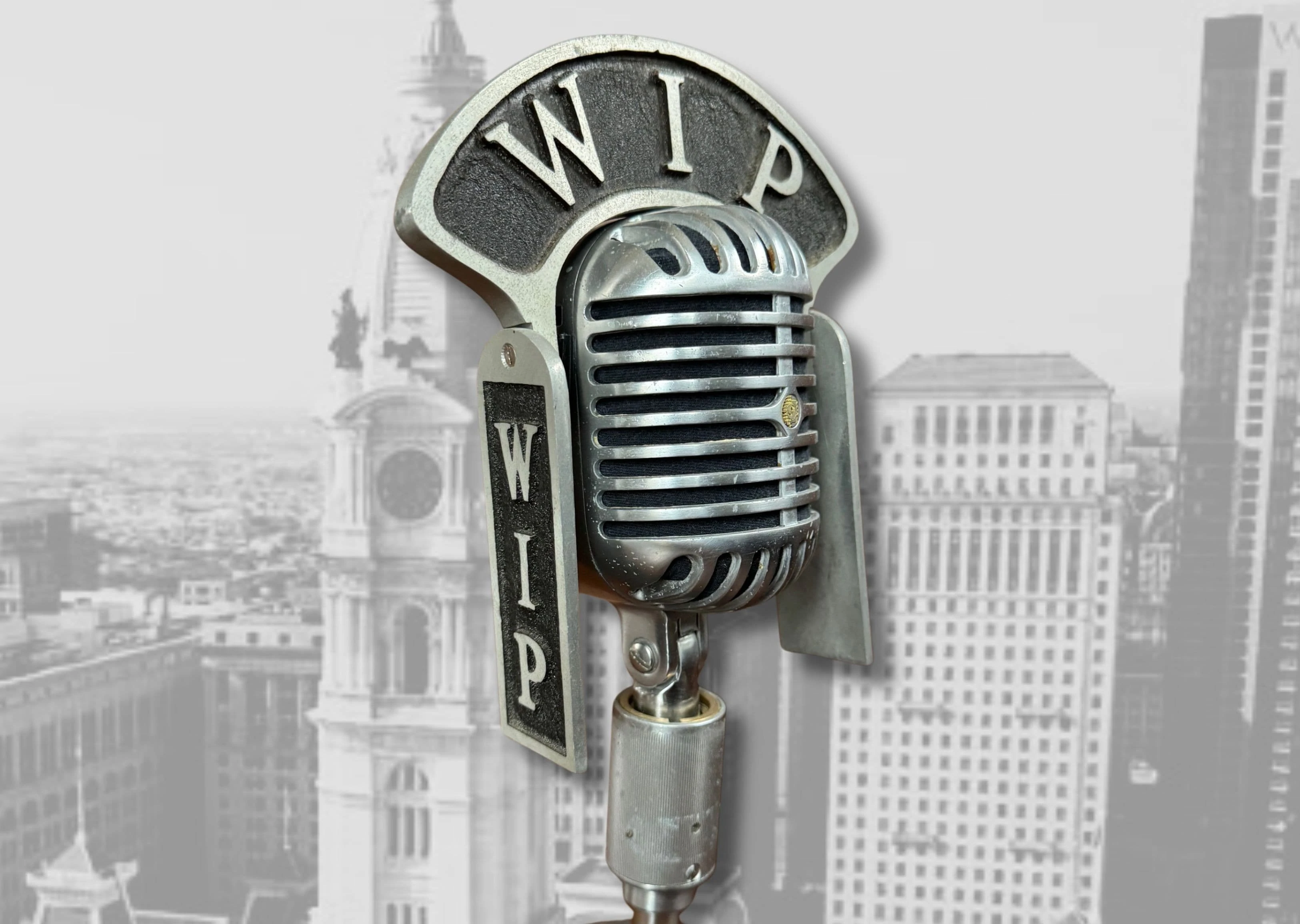 Philadelphia, PA station WIP flag on a Shure microphone.