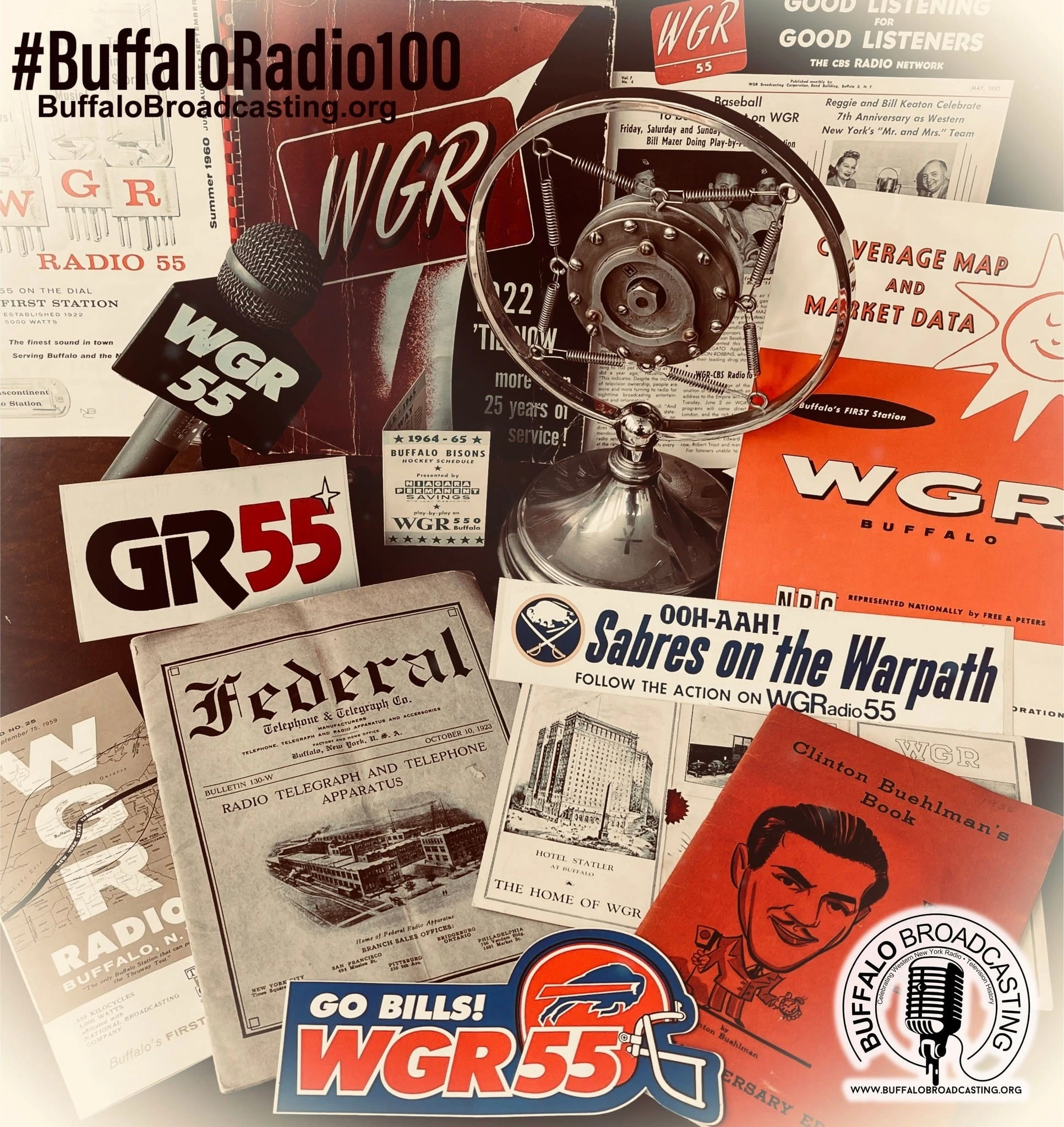 A collection of ephemera from the 100 year history of WGR Radio, Buffalo, New York GR55 550AM